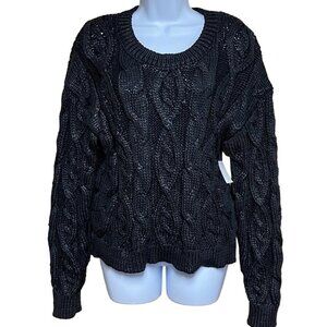 Kaari Blue Black Shimmer Cable Knit Sweater Size XL‎